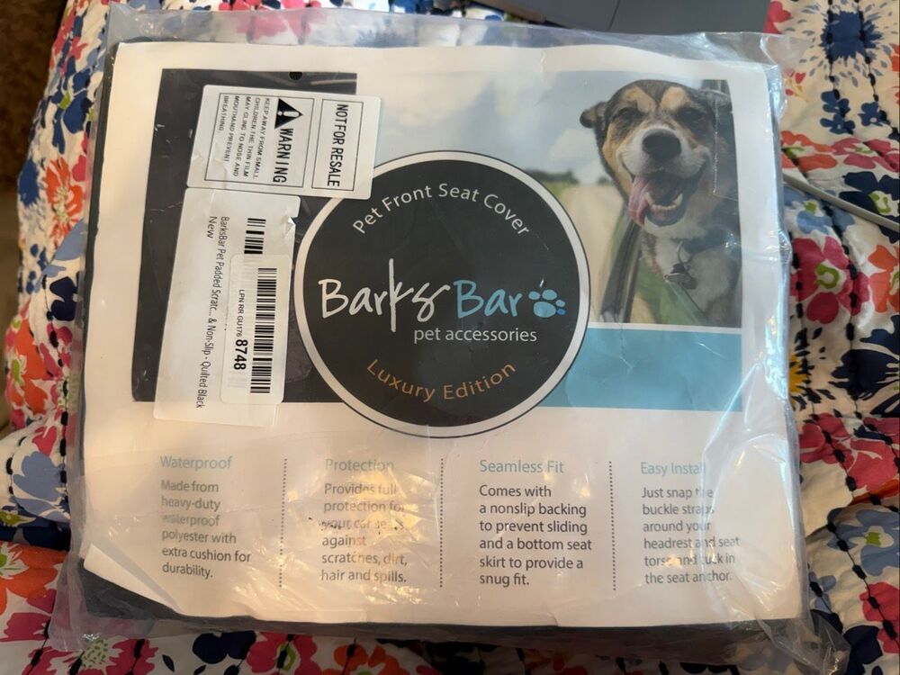 Barks Bar pet front seat cover luxury edition black quilted